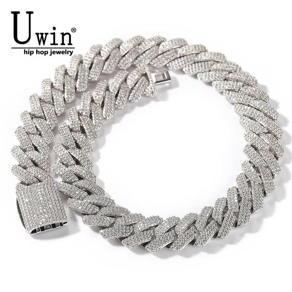 

necklaces uwin 20mm miami 3 rows prong cuban chain necklace micro pave iced out round cubic zirconia link fashion hip hop jewelry for gift, Silver