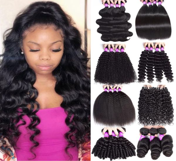 

9a peruvian virgin human hair bundles 100 unprocessed body wave deep wave kinky curly straight hair extensions 830 inch hair bun7833260, Black