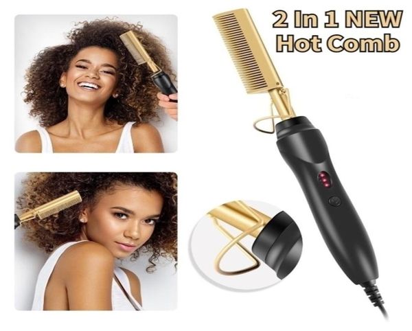 

2 in 1 comb hair straightener flat irons straightening brush heating straight styler curler peigne chauffant 2207274330751, Black