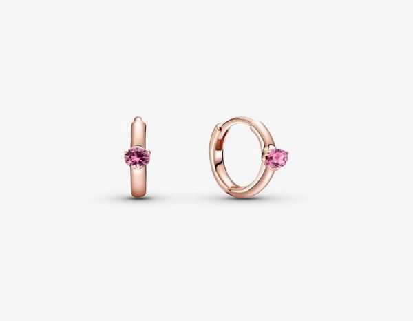 

new arrivals authentic 925 sterling silver pink solitaire huggie hoop earrings fashion earrings jewelry accessories for women gift8039550, Golden;silver