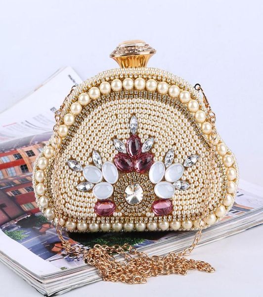

whole retail handmade crystal evening bag pearl clutch purse with satinpu for wedding banquet party prommore colors9131992