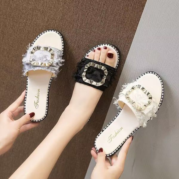 

female slippers fashion beautiful leisure non-slip flat sandals outdoor shopping beach play factory direct sales, Black