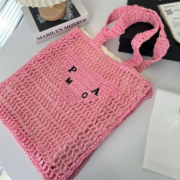 

23straw woman fashion beach tote hollow out handbags oversize shopping bag summer stripes crochet shoulder bag with embroid letter