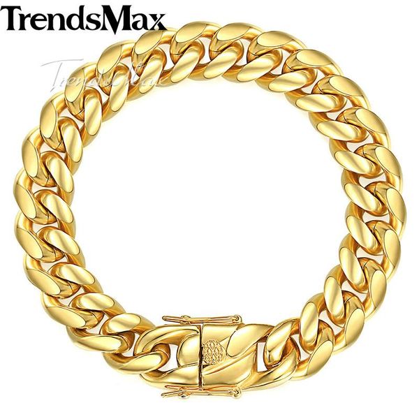 

bangle men's bracelets miami curb chain hip hop gold color 316l stainless steel bracelet for male jewelry wholesale 8/12/14mm khbm111, Black