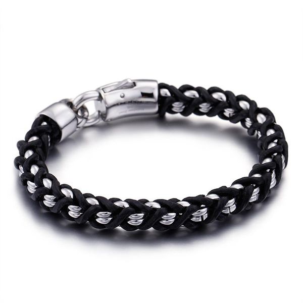 

bangle fashion men multilayer link color titanium steel byzantine weave chain black leather bracelets pulseras jewelry