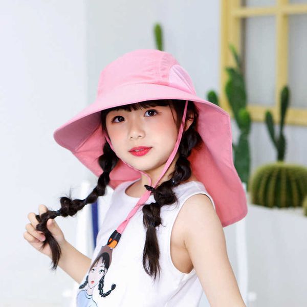 

caps hats 2023 new children's girl boy with neck flap uv protection safari baby summer travel hat 4-9 years old g220522, Yellow