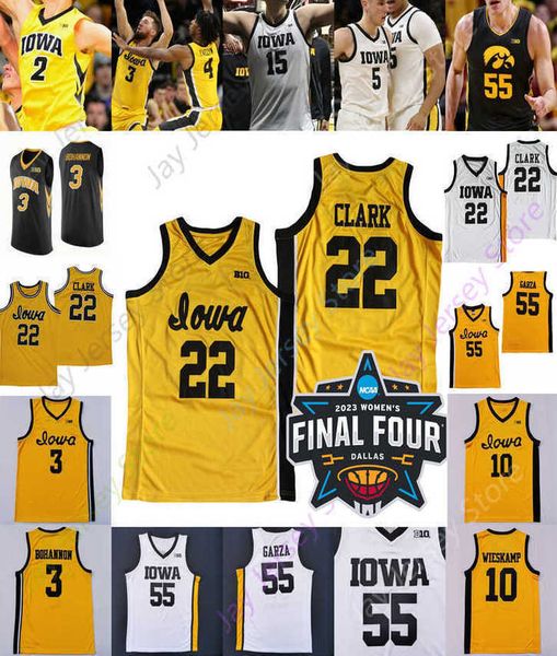 

2023 women final four 4 iowa hawkeyes basketball jersey ncaa college caitlin clark luka garza 10 joe wieskamp 5 cj fredrick 3 bohannon 30 co, Black;red