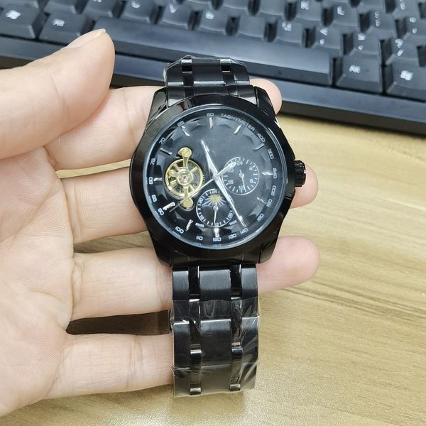 

all steel black automatic mechanical watch aaa business table, Slivery;golden