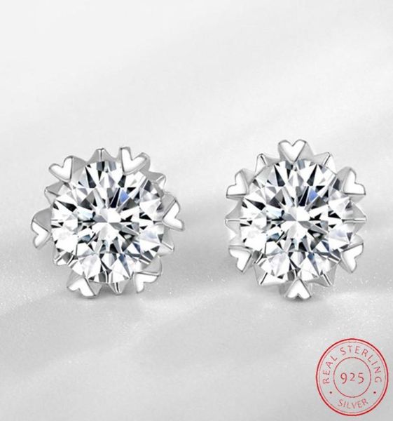 

925 sterling sliver 6mm round 1 ct cubic zirconia stud earrings for women wedding christmas gift small xe0454693477, Golden;silver