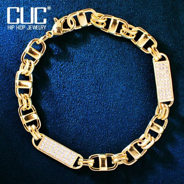

bangle 8mm square clustered cuban chain bracelet for men hip hop link gold color bling zirconia fashion rock jewelry, Black