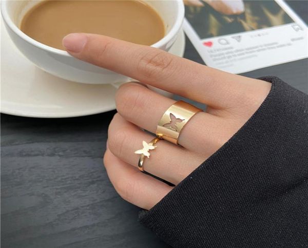 

ins trendy gold silver butterfly rings for women men lover couple rings set friendship engagement wedding open rings 2021 jewelry9895094, Golden;silver