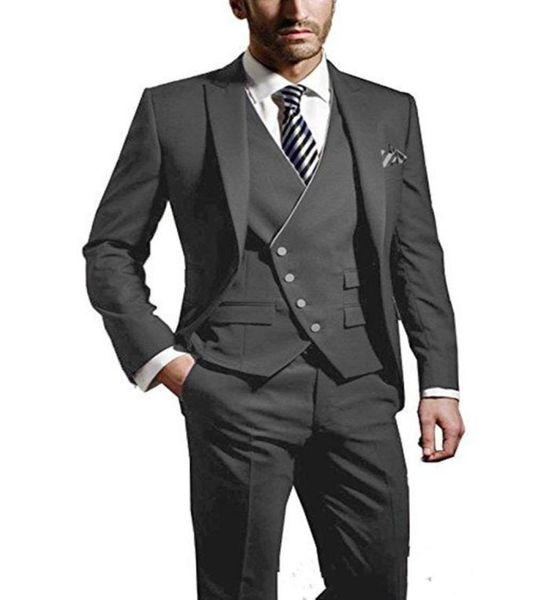 

new one button groomsmen peak lapel groom tuxedos 3 piece men suits weddingprom man blazer jacketpantsvesttie3505325, Black;gray