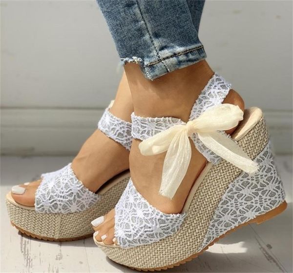 

lace leisure women wedges heeled women shoes summer sandals party platform high heels shoes woman 2204061913353, Black