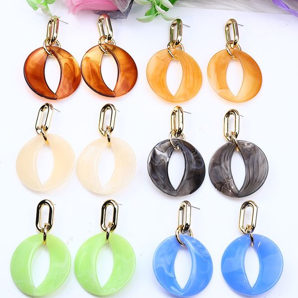 

irregular hollow round drop earrings for women korean acrylic chain minimalist dangle earrings fashion jewelry, Silver