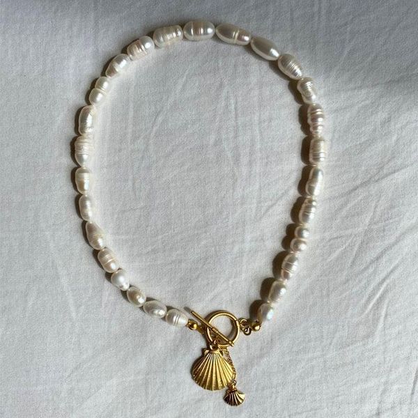 

necklaces women luxurious freshwater pearl beaded necklace handmade golden shell pendant delicate trendy jewelry gargantilla mujer, Silver
