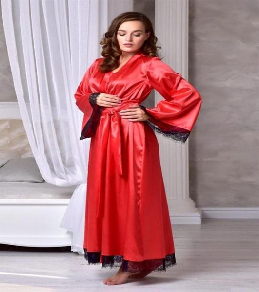 

red 100 silk bride sleepwear robes long sleeve custom made lace women sleepwear pajamas dresses9483767, White