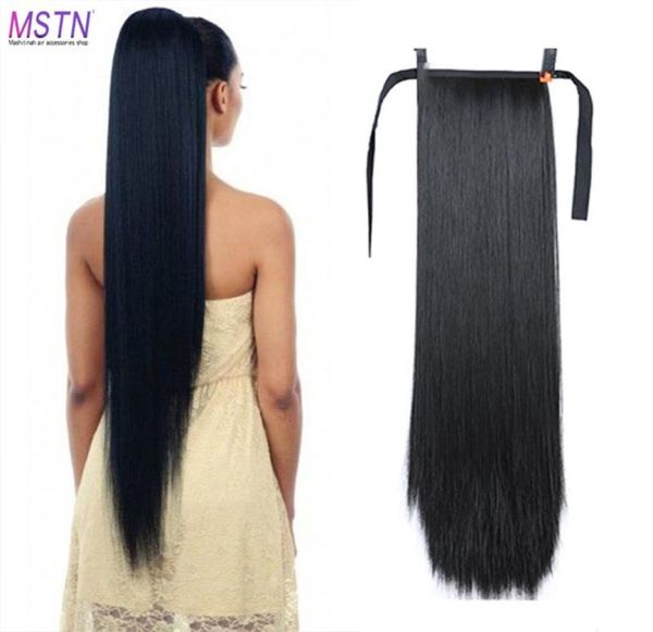 

synthetic wigs mstn 30inch hair fiber heatresistant straight with ponytail fake chipin pony tail wig5950505, Black
