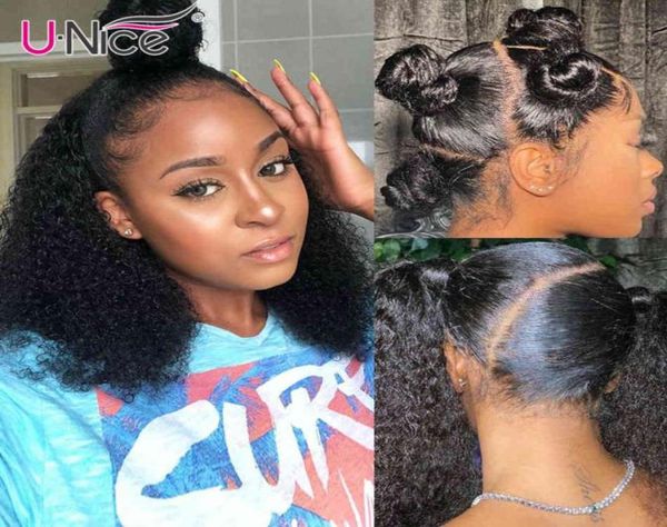 

unice crochet curly gluels s 150 density front hu hair 360 lace frontal wig6577742, Black