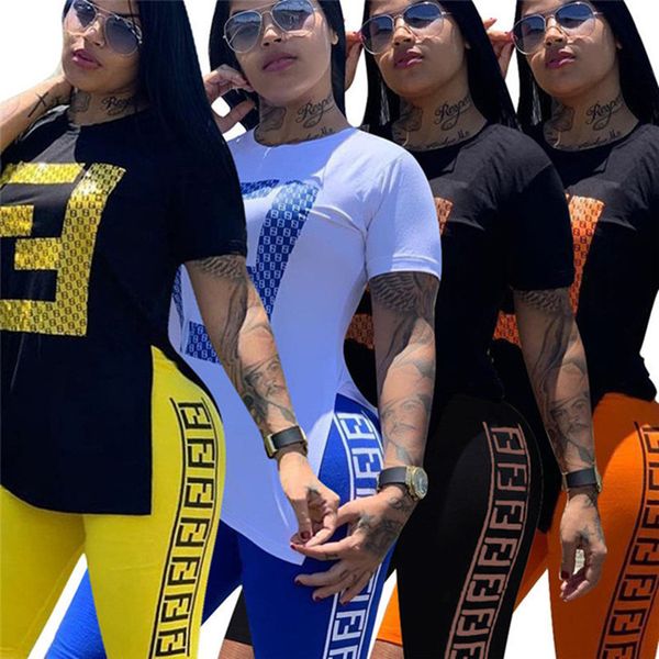 

2023 brand designer women letter tracksuits summer 2 piece sets short sleeve t-shirt shorts fashion sports suit crew neck outfits pullover j, Gray