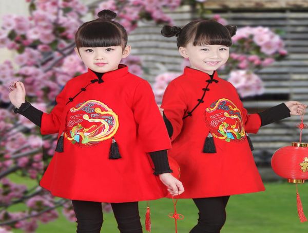 

2018 new year clothes chinese style girls embroidered cheongsam dress autumn winter children clothing baby girls clothes thick kid8225474, Red;yellow