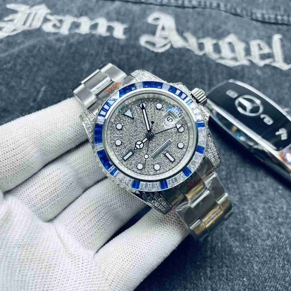 

men women gmt watch diamond dial 41mm sapphire glass 2813 automatic movement wristwatches, Slivery;black