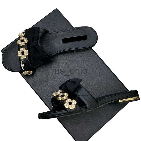 

slippers womens low heels slippers slip on sandals with bowknot strass quilted texture slides lady flip flops girls outdoor beach shoe for p, Black
