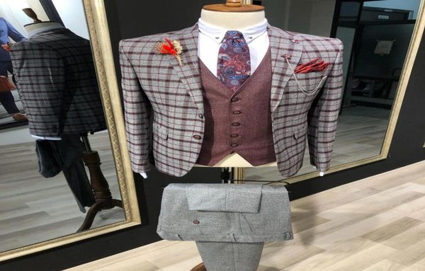 

custom made men039s suit 2020 vintage plaid formal man suits groom wear tweed tuxedos 3 pieces3605574, Black