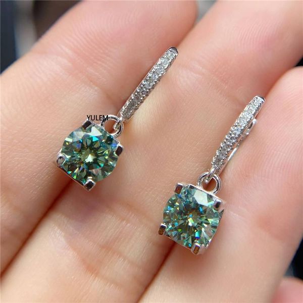 

stud silver 925 original total 2carat round brilliant cut diamond test past green moissanite stud earrings emerald gemstone jewelry, Golden;silver