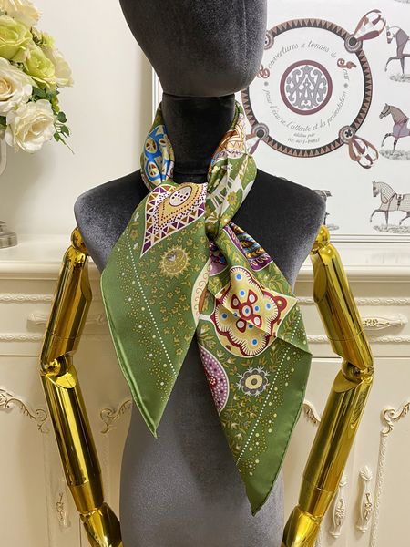 

women's square scarf scarves shawl 100% twill silk material green pint print letters tree pattern size 90cm- 90cm, Blue;gray