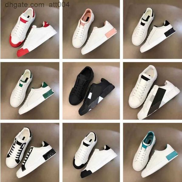 

with box designer shoes famous brand -portofino sneakers shoes white black nappa leather calfskin skateboard walking man women comfort c dg