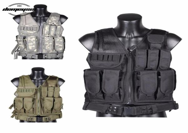 

tactical equipment training combat vest army paintball hunting armor molle vests with gun holster6375456, Camo;black