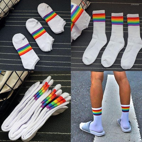 

original design young people hiphop rainbow gay lgbt rainbow man stripe street sock high girls cotton boy socks dance fashion, Black