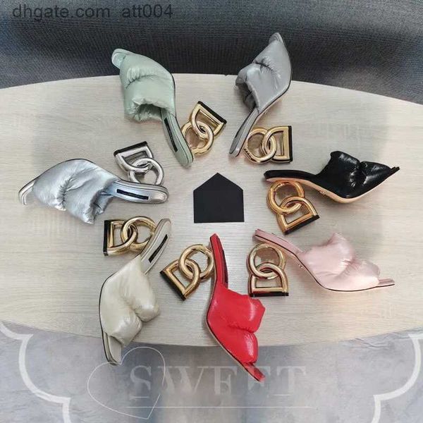 

2023 winter women's high-heeled slippers down material warm fashion letter heel design multicolor women shoes sizes 35-42 dg gabana, Black