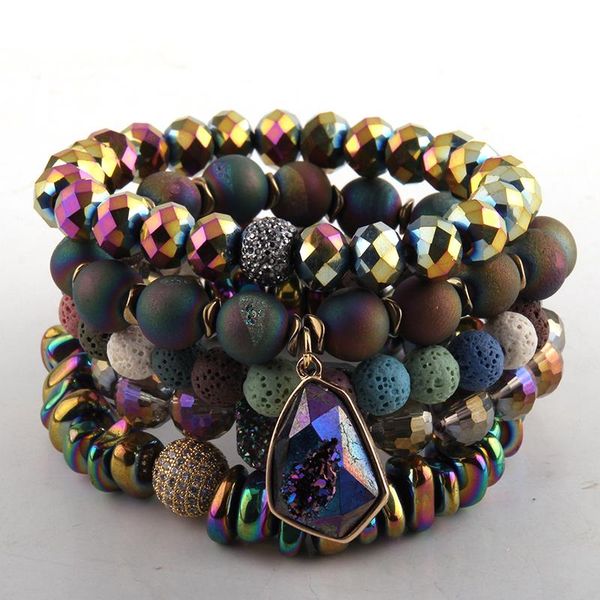 

bangle fashion jewelry beautiful multicolor druzy bracelet set natural stone lava cz ball bracelets, Black