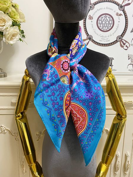 

women's square scarf scarves shawl 100% twill silk material blue pint print letters tree pattern size 90cm- 90cm, Blue;gray