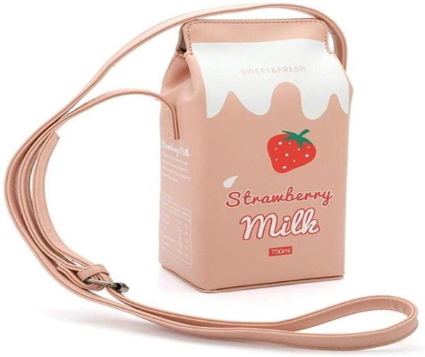 

evening bags personalized fashion strawberry milk carton print beverage bottle design shoulder bag women handbag purse messenger l1336414