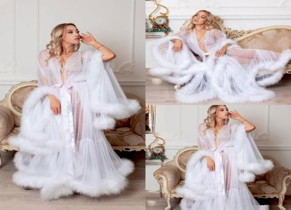

illusion night robe white ruffles feather party sleepwear custom made luxury nightgowns robes wedding dress 2020 bridal gowns5038558