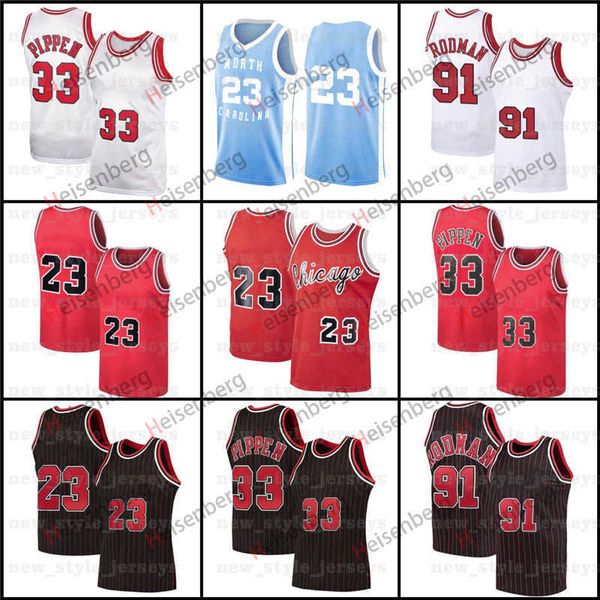 

ncaa north tar heels mj 23 michael retro jersey dennis 91 rodman scottie 33 pippen stripes ness 1995 1996 basketball jersey, Black;red