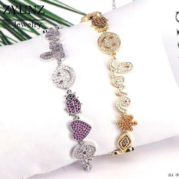 

bangle 2pcs colorful cz star heart lip eye love rainbow bracelet rainbow bangle shiny crystal cz chain bracelet, Black