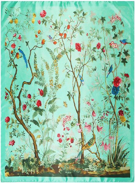 

silk scarf 90cm 90cm new flower and bird jungle horse womens artificial silk large kerchief silk scarf scarf4246178, Blue;gray
