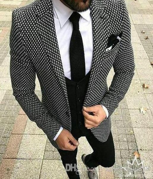 

tailor made checkered black white men suits slim fit formal groom prom blazer 3 piece tuxedo marriage suit jacketpantvest1209215, Black;gray