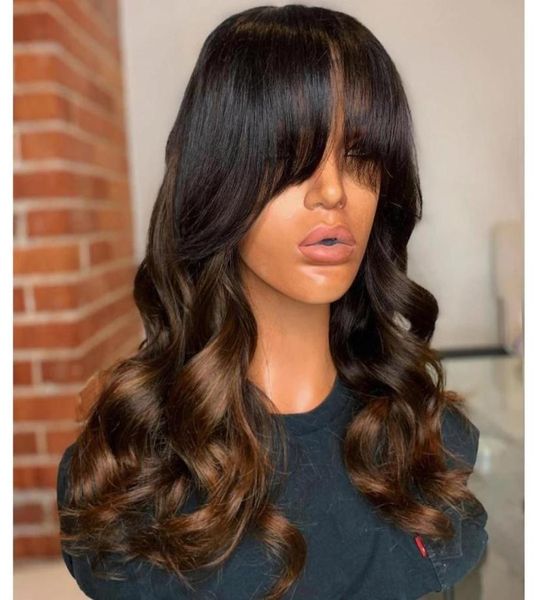 

360 lace frontal wig ombre dark brown wave remy human hair hd laced front wigs 150 fringe wigs natural hairline f curtain bangs1262189, Black