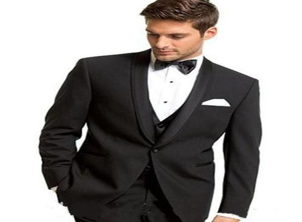 

new fashionable one button black groom tuxedos shawl lapel groomsmen man wedding prom dinner suits jacketpantsvesttie 145314692, Black;gray