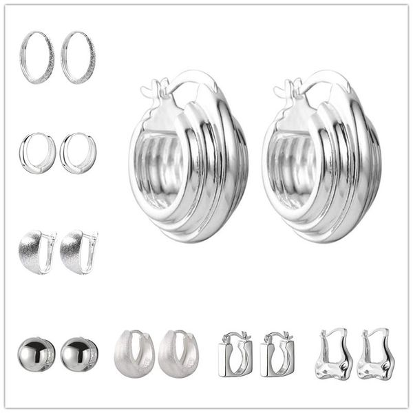 

huggie ear buckle pure 925 sterling silver earrings heavy industry geometric texture drops brincos de prata, Golden;silver