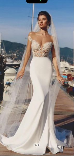 

summer backless strapless mermaid beach wedding dress off the shoulder pleated bridal gown, White