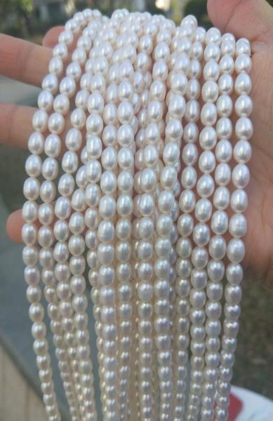 

natural white 6mm rice freshwater pearl loose pearl beaded strands necklace7081666