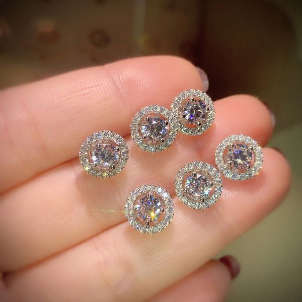 

tennis 100% 925 sterling silver stud earring diamond cz engagement wedding earrings for women bridal sparkling party jewelry, Golden;silver