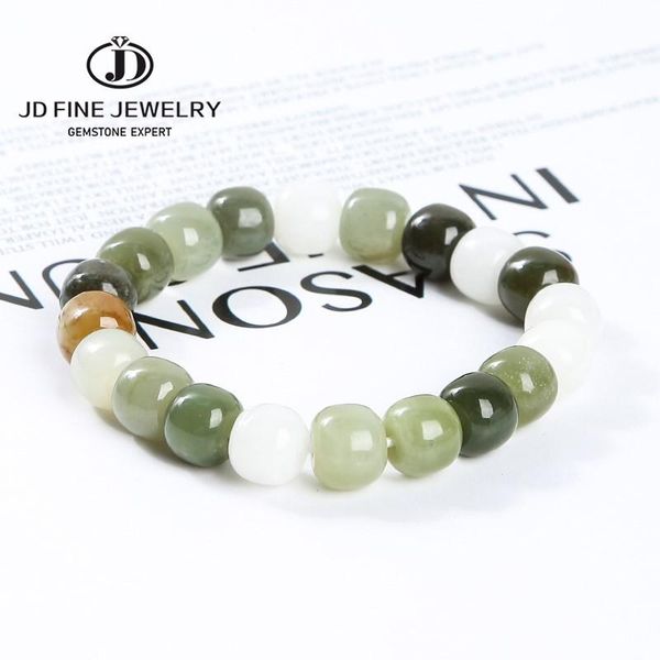 

bangle jd natural hetian jade multicolor barrel shape beaded bracelet women fashion elegant old bead elastic rope bangle for girlfriend, Black