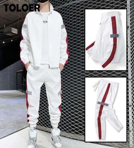 

jogging clothing mens tracksuit patchwork set men sportswear spring autumn hip hop sweatshirtpants male casual jacket streetwear 4425194, Black;red