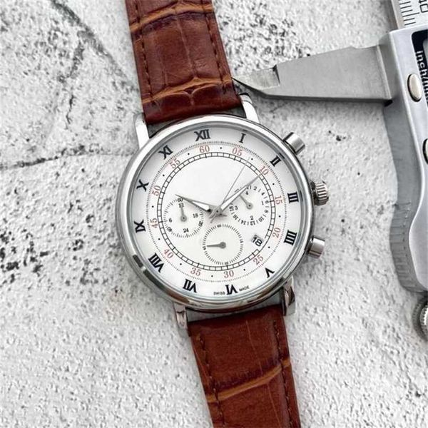 

high paterfilippe luxury watches 2023 quality pp for men 44mm all pointer work chronograph quartz watch leather boss business waterproof des, Slivery;black